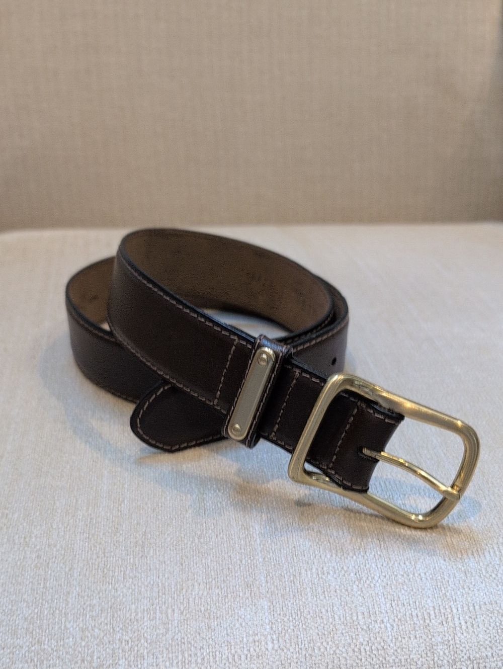 Fossil Dark Brown Leather Belt with Brass Buckle Size S Classic Preppy